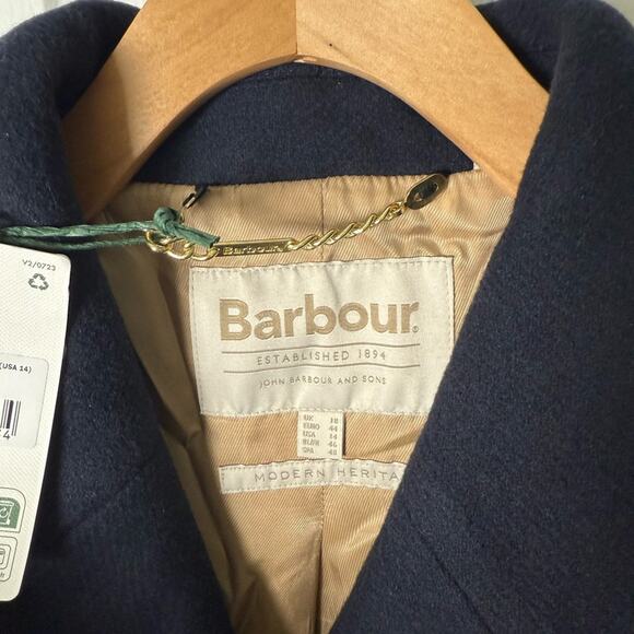 Barbour Ingrid Double Breasted Wool Blend Peacoat Navy 14 - Picture 5 of 6